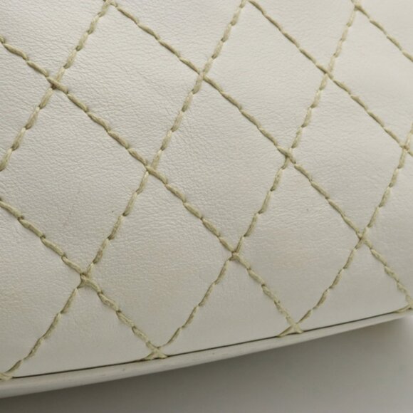 Authentic CHANEL CC Wild Stitch Vintage Quilted Bowler Hand Bag Tote Lambskin - Picture 8 of 11